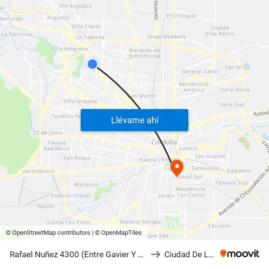 Rafael Nuñez 4300 (Entre Gavier Y Jose Roque Funes) to Ciudad De Las Artes map