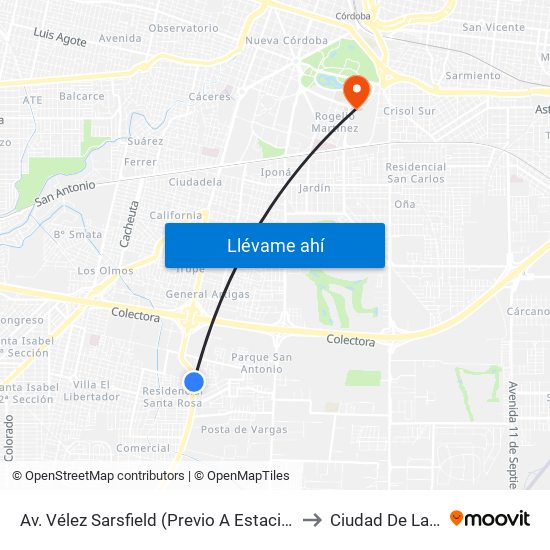 Av. Vélez Sarsfield (Previo A Estación De Servicio) to Ciudad De Las Artes map