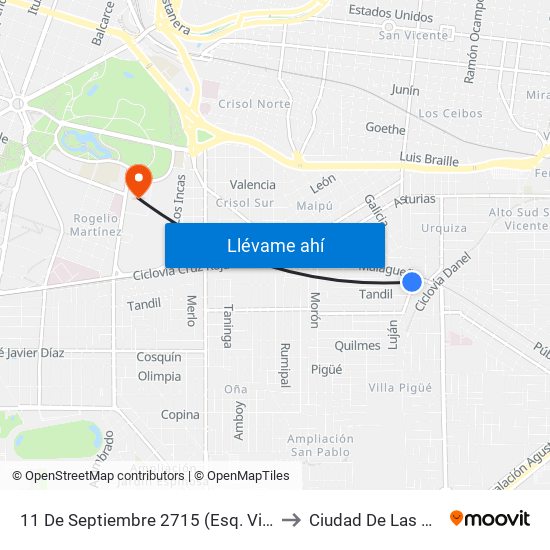 11 De Septiembre 2715 (Esq. Villegas) to Ciudad De Las Artes map
