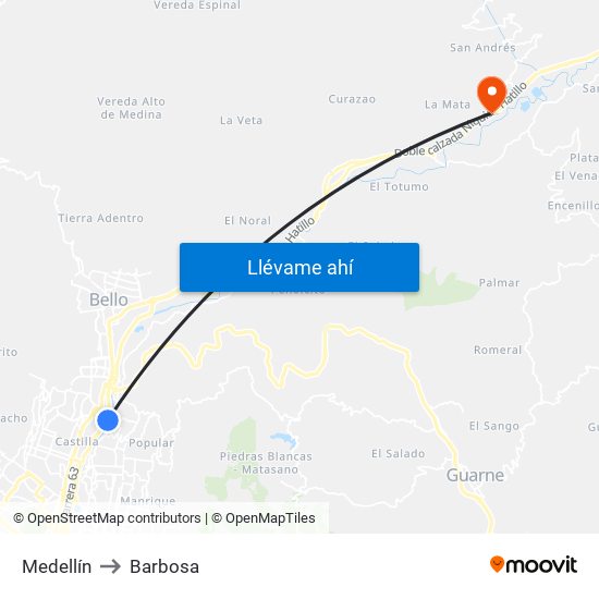 Medellín to Barbosa map