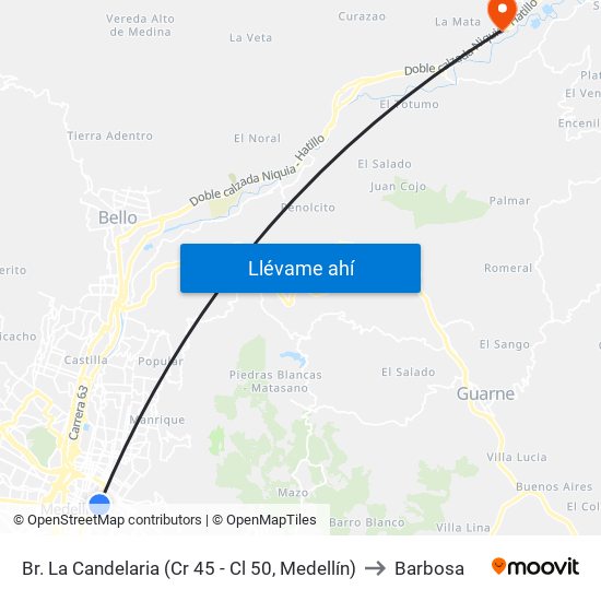 Br. La Candelaria (Cr 45 - Cl 50, Medellín) to Barbosa map