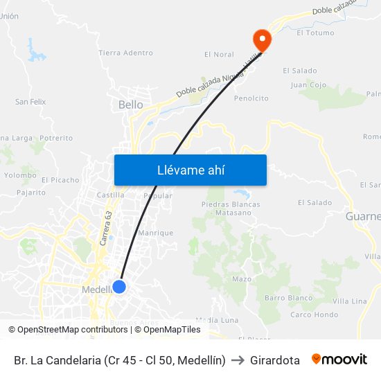 Br. La Candelaria (Cr 45 - Cl 50, Medellín) to Girardota map