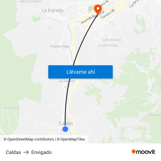 Caldas to Envigado map