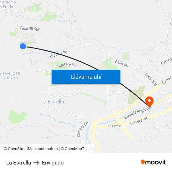 La Estrella to Envigado map