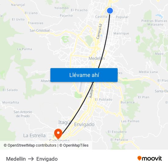 Medellín to Envigado map