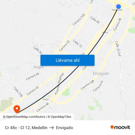 Cr 48c - Cl 12, Medellín to Envigado map