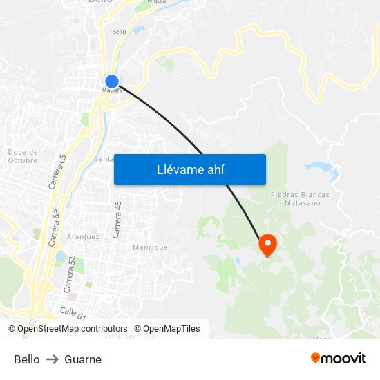 Bello to Guarne map