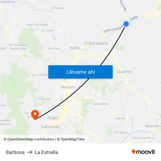 Barbosa to La Estrella map