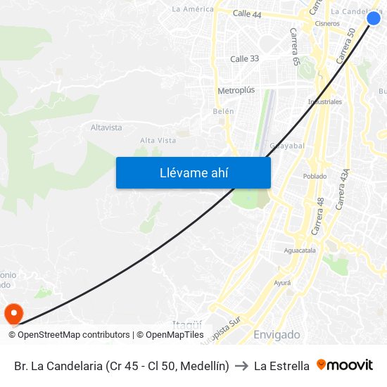 Br. La Candelaria (Cr 45 - Cl 50, Medellín) to La Estrella map