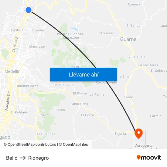 Bello to Rionegro map