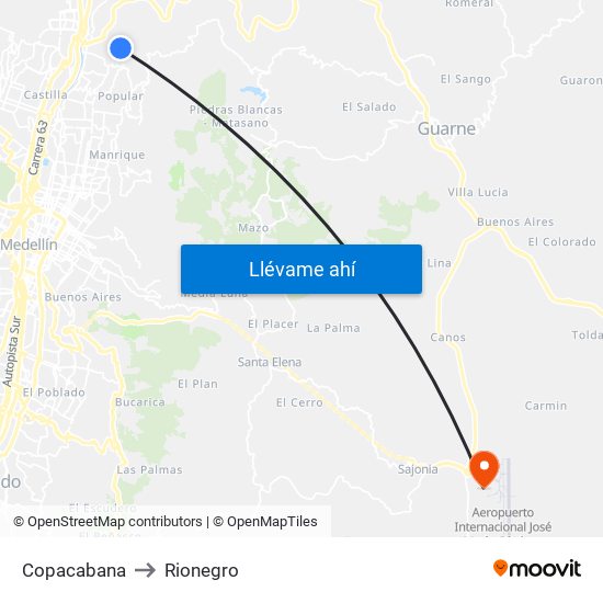 Copacabana to Rionegro map