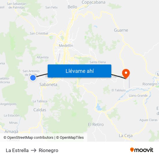 La Estrella to Rionegro map