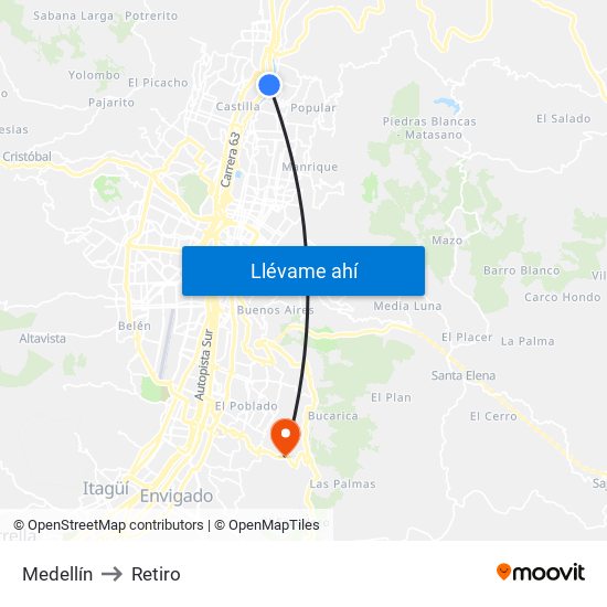 Medellín to Retiro map