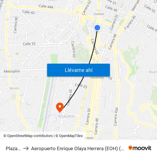 Plaza Mayor to Aeropuerto Enrique Olaya Herrera (EOH) (Aeropuerto Enrique Olaya Herrera) map
