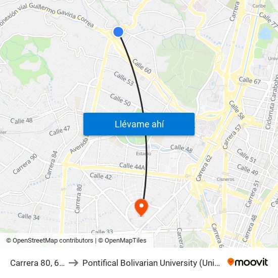 Carrera 80, 64125-64161 to Pontifical Bolivarian University (Universidad Pontificia Bolivariana) map