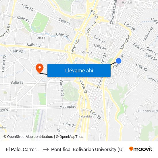 El Palo, Carrera 45, 472-47108 to Pontifical Bolivarian University (Universidad Pontificia Bolivariana) map