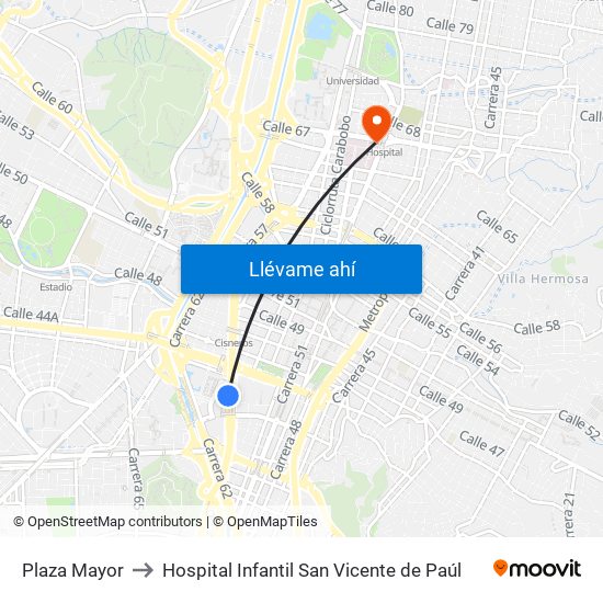 Plaza Mayor to Hospital Infantil San Vicente de Paúl map