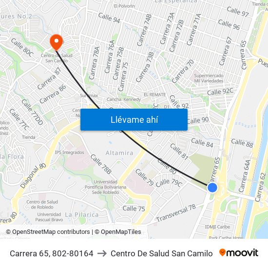 Carrera 65, 802-80164 to Centro De Salud San Camilo map