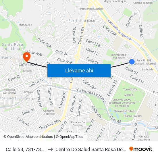 Calle 53, 731-73135 to Centro De Salud Santa Rosa De Lima map