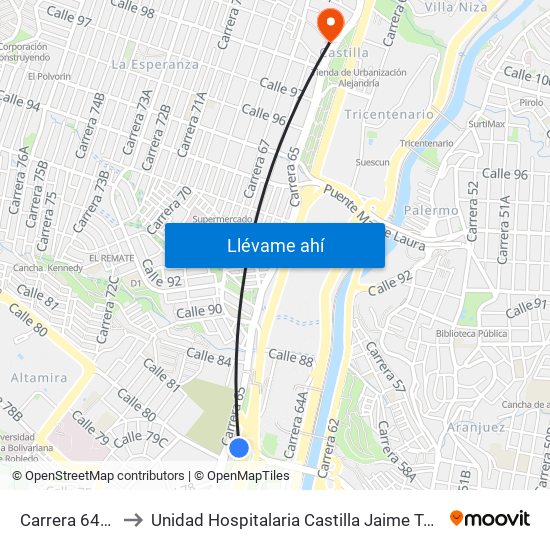 Carrera 64c, 781 to Unidad Hospitalaria Castilla Jaime Tobón Arbeláez map