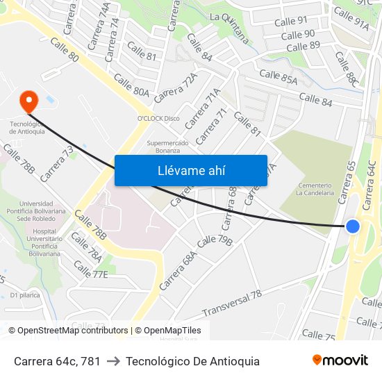 Carrera 64c, 781 to Tecnológico De Antioquia map