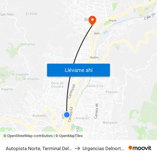 Autopista Norte, Terminal Del Norte to Urgencias Delnorte Sas map