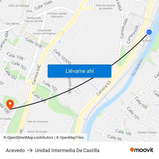 Acevedo to Unidad Intermedia De Castilla map