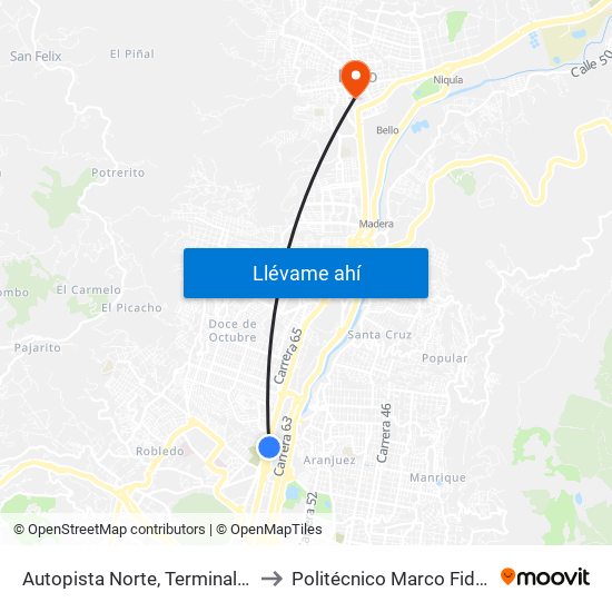 Autopista Norte, Terminal Del Norte to Politécnico Marco Fidel Suárez map