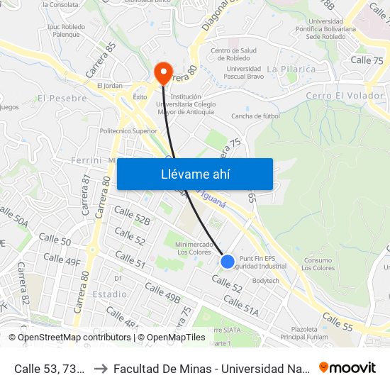 Calle 53, 731-73135 to Facultad De Minas - Universidad Nacional De Colombia map