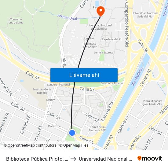 Biblioteca Pública Piloto, Av Colombia to Universidad Nacional De Colombia map