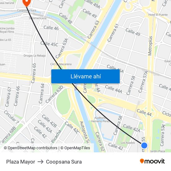 Plaza Mayor to Coopsana Sura map