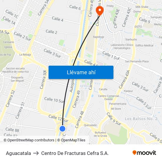 Aguacatala to Centro De Fracturas Cefra S.A. map