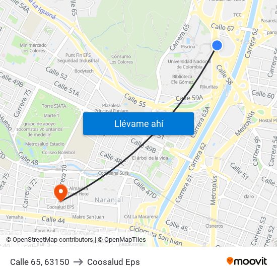 Calle 65, 63150 to Coosalud Eps map