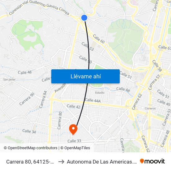 Carrera 80, 64125-64161 to Autonoma De Las Americas. Sede B map