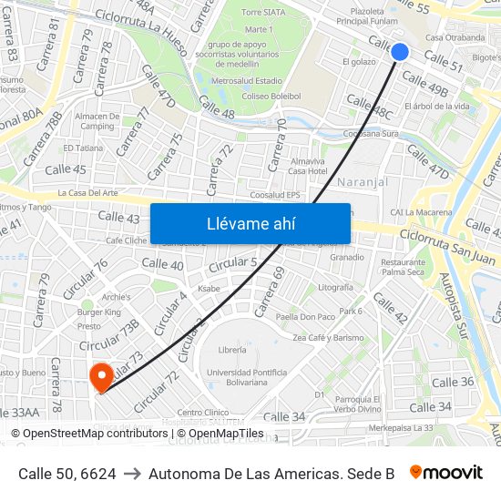 Calle 50, 6624 to Autonoma De Las Americas. Sede B map