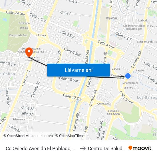 Cc Oviedo Avenida El Poblado, 6 Sur39-6 Sur113 to Centro De Salud Guayabal map