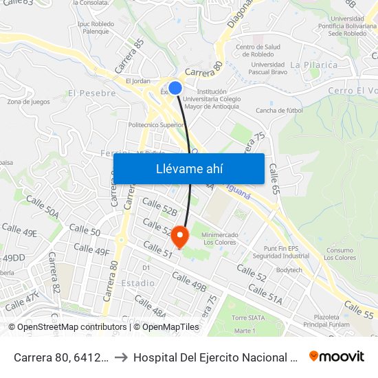 Carrera 80, 64125-64161 to Hospital Del Ejercito Nacional Cuarta Brigada map