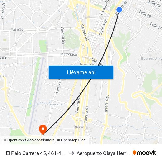El Palo Carrera 45, 461-4697 to Aeropuerto Olaya Herrera map