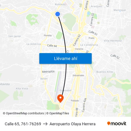 Calle 65, 761-76269 to Aeropuerto Olaya Herrera map