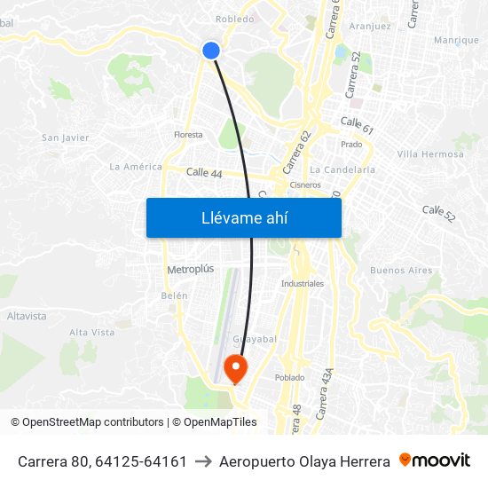 Carrera 80, 64125-64161 to Aeropuerto Olaya Herrera map