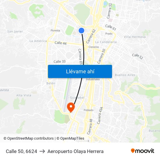 Calle 50, 6624 to Aeropuerto Olaya Herrera map