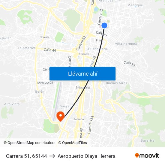 Carrera 51, 65144 to Aeropuerto Olaya Herrera map