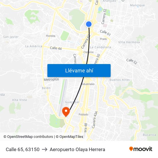 Calle 65, 63150 to Aeropuerto Olaya Herrera map