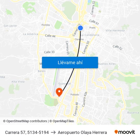 Carrera 57, 5134-5194 to Aeropuerto Olaya Herrera map