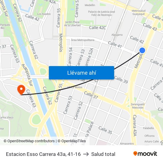 Estacion Esso Carrera 43a, 41-16 to Salud total map