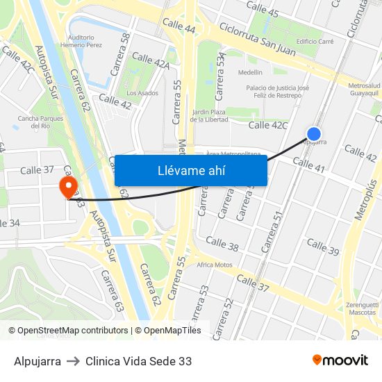 Alpujarra to Clinica Vida Sede 33 map
