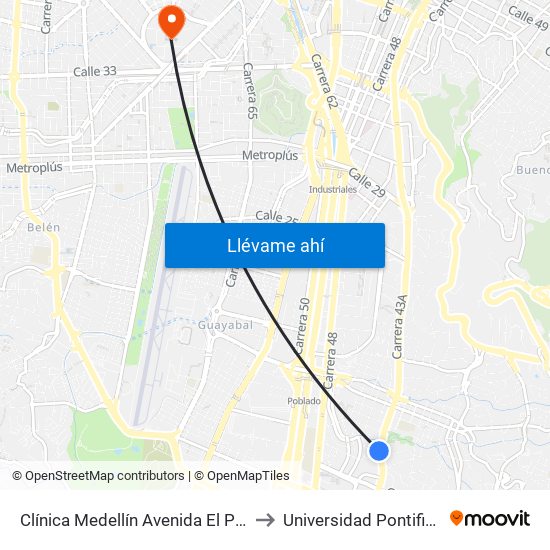 Clínica Medellín Avenida El Poblado, 5a1-5a233 to Universidad Pontificia Bolivariana map