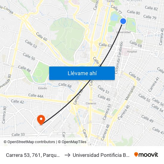 Carrera 53, 761, Parque Explora to Universidad Pontificia Bolivariana map