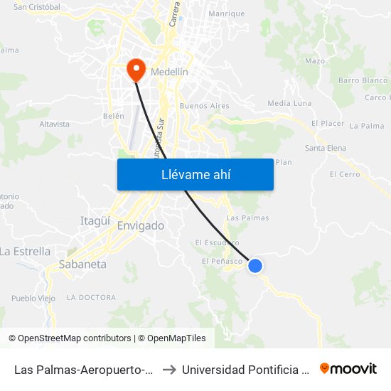 Las Palmas-Aeropuerto-Mall Indiala to Universidad Pontificia Bolivariana map