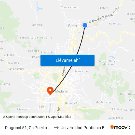 Diagonal 51, Cc Puerta Del Norte to Universidad Pontificia Bolivariana map